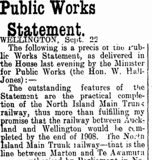 Public Works Statement. (Clutha Leader 25-9-1908)