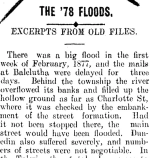 THE '78 FLOODS. (Clutha Leader 13-10-1908)