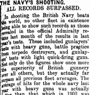 THE NAVY'S SHOOTING. (Clutha Leader 23-4-1909)
