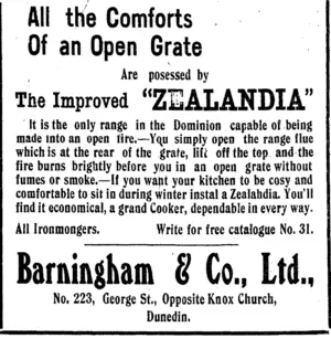 Page 2 Advertisements Column 1 (Clutha Leader 30-7-1909)