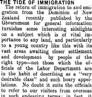 THE TIDE OF IMMIGRATION. (Clutha Leader 16-3-1909)