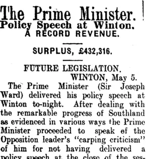The Prime Minister. (Clutha Leader 10-5-1910)