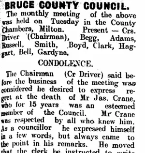 BRUCE COUNTY COUNCIL. (Clutha Leader 9-9-1910)