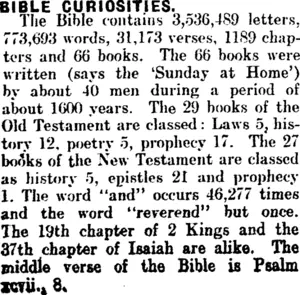 BIBLE CURIOSITIES. (Clutha Leader 20-12-1910)