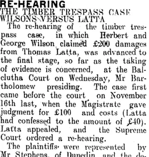 RE-HEARING. (Clutha Leader 16-6-1911)