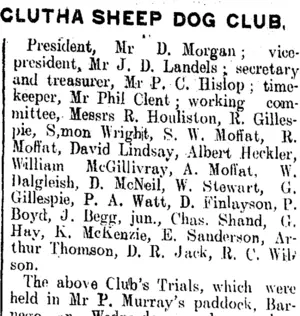 CLUTHA SHEEP DOG CLUB. (Clutha Leader 19-4-1912)