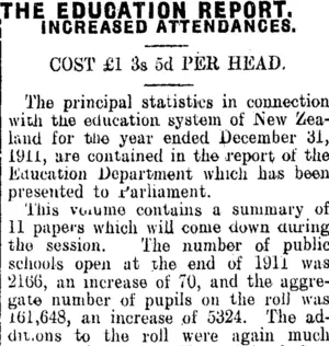 THE EDUCATION REPORT. (Clutha Leader 6-9-1912)