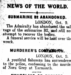 NEWS OF THE WORLD. (Clutha Leader 11-10-1912)