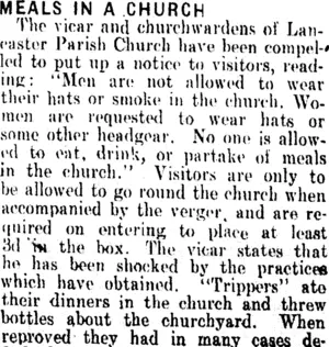 MEALS IN A CHURCH. (Clutha Leader 15-10-1912)