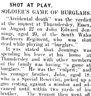 SHOT AT PLAY. (Clutha Leader 15-10-1912)