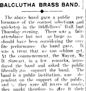 BALCLUTHA BRASS BAND. (Clutha Leader 15-10-1912)