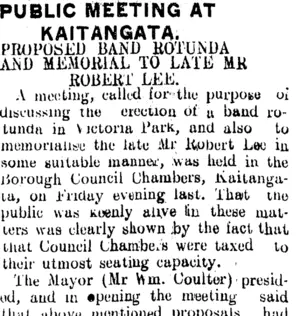 PUBLIC MEETING AT KAITANGATA. (Clutha Leader 15-10-1912)