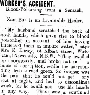WORKER'S ACCIDENT. (Clutha Leader 29-10-1912)