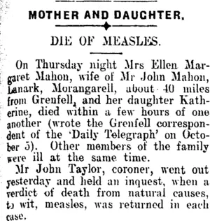 MOTHER AND DAUGHTER. (Clutha Leader 29-10-1912)