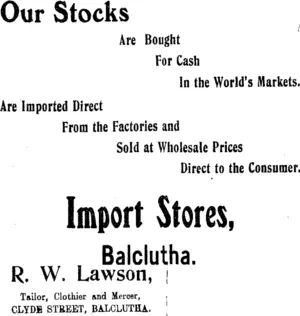 Page 1 Advertisements Column 3 (Clutha Leader 29-10-1912)