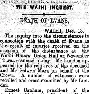 THE WAIHI INQUEST. (Clutha Leader 17-12-1912)