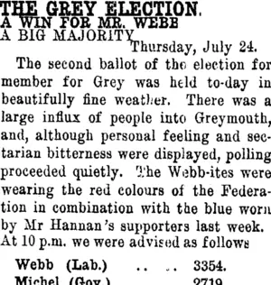 THE GREY ELECTION. (Clutha Leader 25-7-1913)