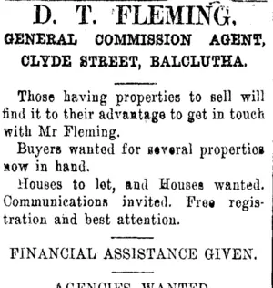 Page 3 Advertisements Column 1 (Clutha Leader 26-9-1913)
