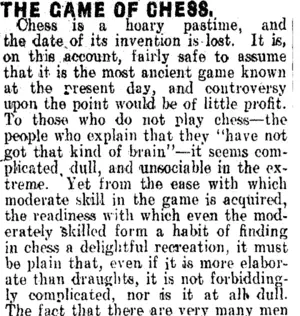 THE GAME OF CHESS. (Clutha Leader 30-9-1913)