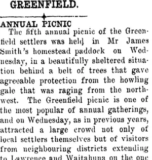 GREENFIELD. (Clutha Leader 17-1-1913)