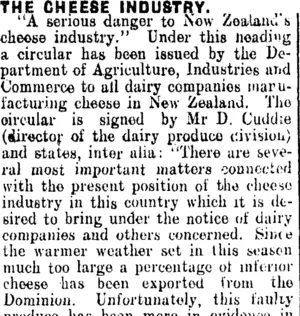 THE CHEESE INDUSTRY. (Clutha Leader 21-3-1913)