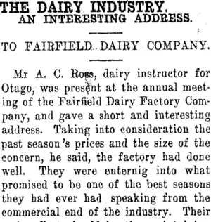 THE DAIRY INDUSTRY. (Clutha Leader 10-10-1913)