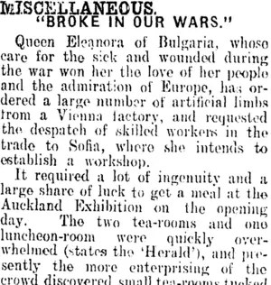 MISCELLANEOUS. (Clutha Leader 23-6-1914)