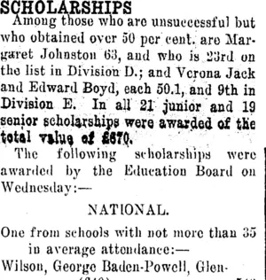 SCHOLARSHIPS. (Clutha Leader 30-1-1914)