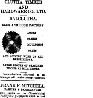 Page 3 Advertisements Column 3 (Clutha Leader 3-2-1914)