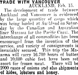 TRADE WITH VANCOUVER. (Clutha Leader 17-2-1914)