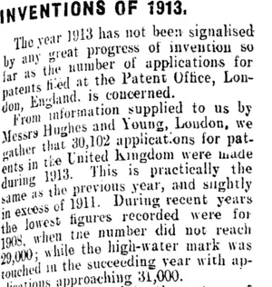 INVENTIONS OF 1913. (Clutha Leader 13-3-1914)
