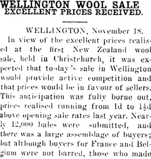 WELLINGTON WOOL SALE. (Clutha Leader 20-11-1914)