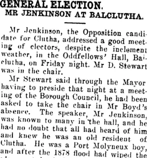 GENERAL ELECTION. (Clutha Leader 1-12-1914)