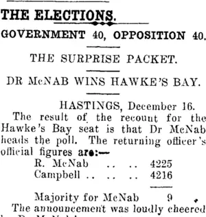 THE ELECTIONS. (Clutha Leader 18-12-1914)