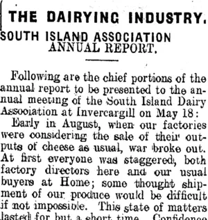 THE DAIRYING INDUSTRY. (Clutha Leader 7-5-1915)