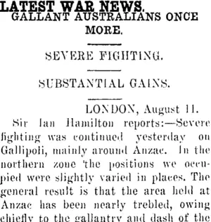 LATEST WAR NEWS. (Clutha Leader 13-8-1915)