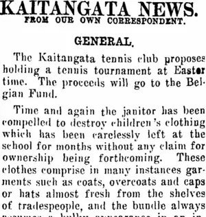 KAITANGATA NEWS. (Clutha Leader 5-3-1915)