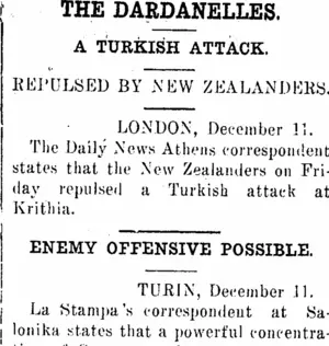 THE DARDANELLES. (Clutha Leader 14-12-1915)