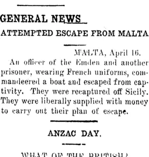 GENERAL NEWS. (Clutha Leader 21-4-1916)