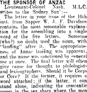 THE SPONSOR OF ANZAC. (Clutha Leader 2-5-1916)