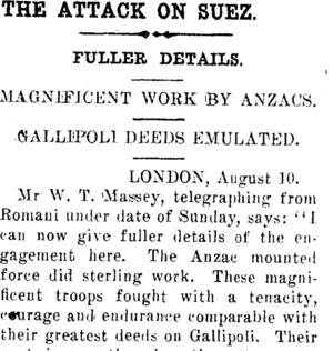 THE ATTACK ON SUEZ. (Clutha Leader 15-8-1916)