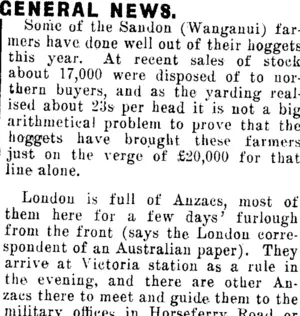 GENERAL NEWS. (Clutha Leader 29-8-1916)