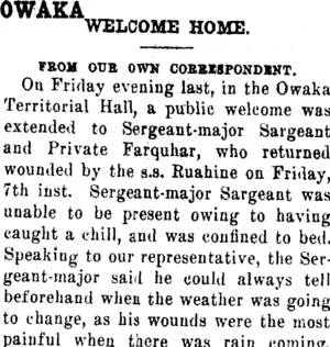 OWAKA. (Clutha Leader 18-1-1916)