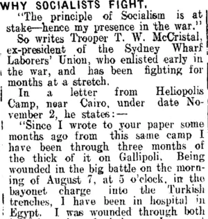 WHY SOCIALISTS FIGHT. (Clutha Leader 4-2-1916)