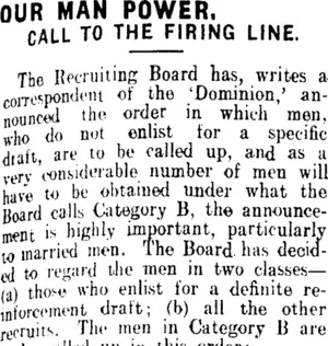 OUR MAN POWER. (Clutha Leader 3-3-1916)