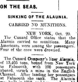 ON THE SEAS. (Clutha Leader 24-10-1916)