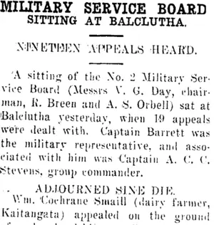 MILITARY SERVICE BOARD. (Clutha Leader 4-5-1917)