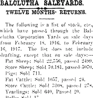 BALCLUTHA SALEYARDS. (Clutha Leader 2-3-1917)
