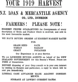 Page 8 Advertisements Column 3 (Clutha Leader 12-8-1919)