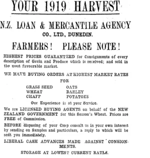 Page 8 Advertisements Column 2 (Clutha Leader 19-8-1919)